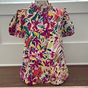 JODIFL Multicolor Floral Ruffle Top with Puff Sleeve